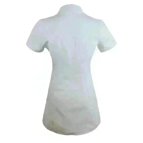 ZARA White Denim Mini Dress Collar w/Tailored Seams Flared Side Zip Size XS - Picture 2 of 10